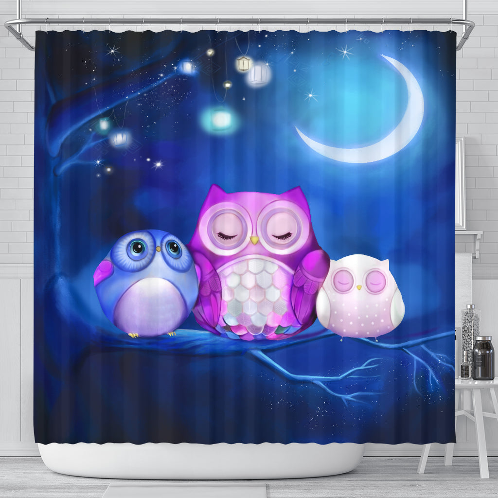 Owl Cute Night Shower Curtain Nearkii