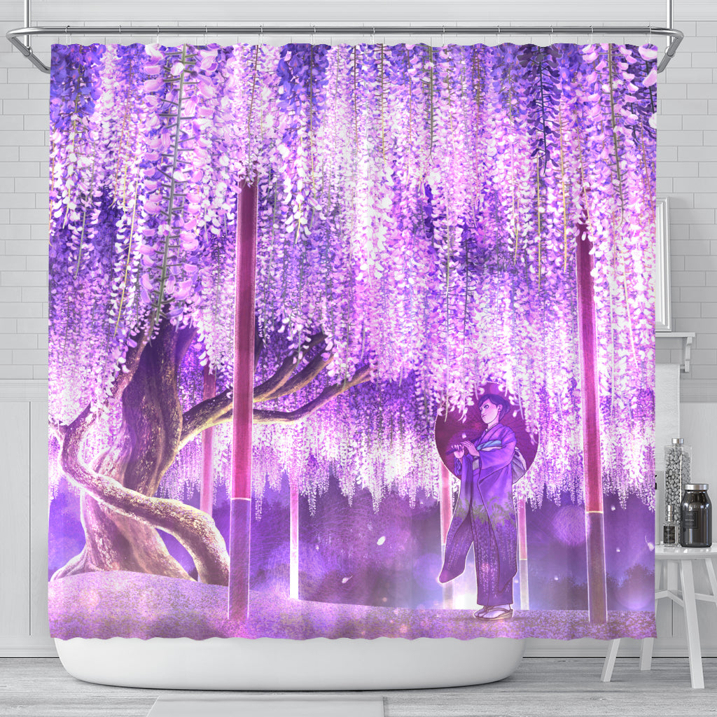 Anime Girl Under Blossom Tree Shower Curtain Nearkii