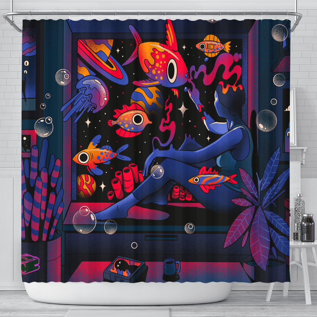 Lofi Fish Sad Anime Girl Shower Curtain Nearkii