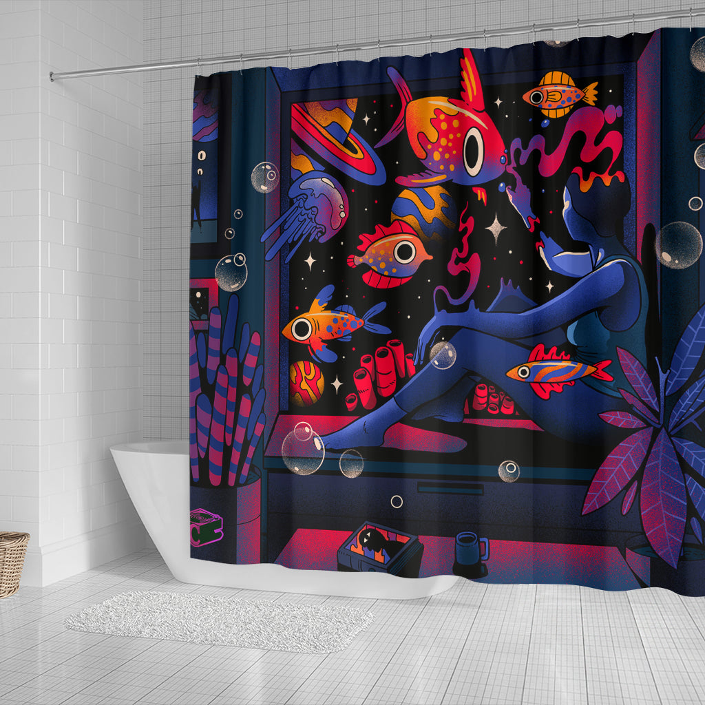 Lofi Fish Sad Anime Girl Shower Curtain Nearkii