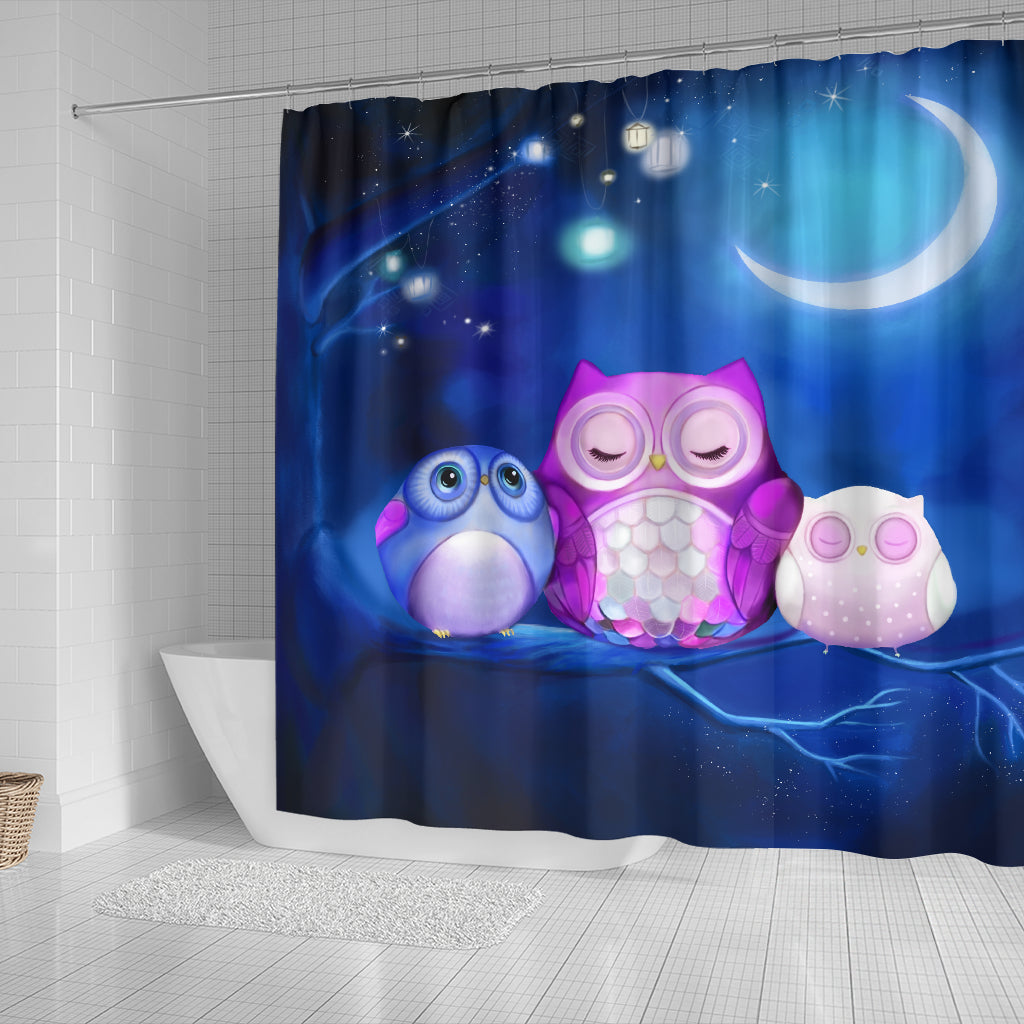 Owl Cute Night Shower Curtain Nearkii