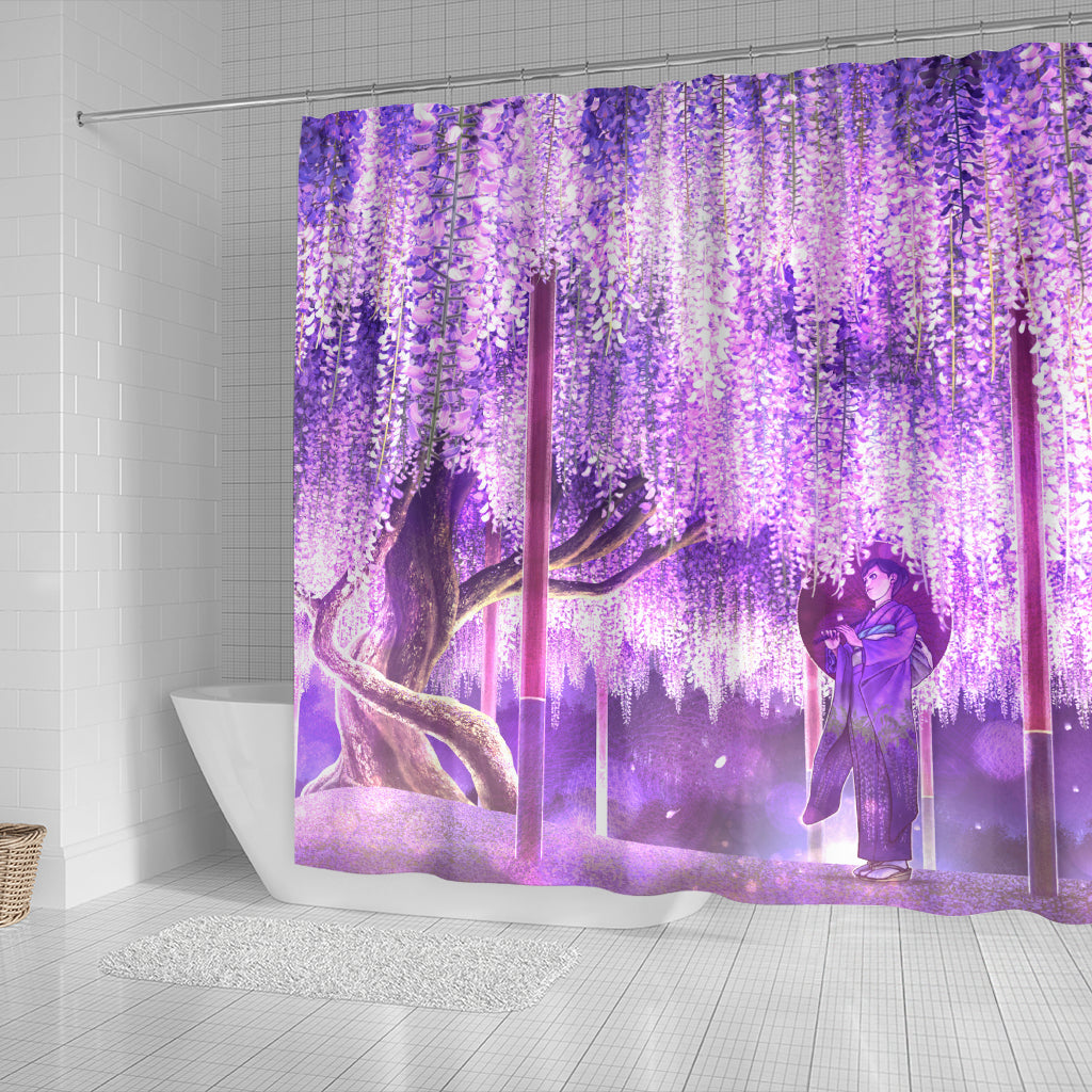 Anime Girl Under Blossom Tree Shower Curtain Nearkii