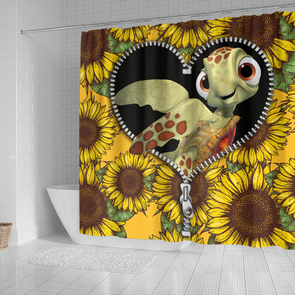 Turtle Sunflower Zipper Shower Curtain Nearkii