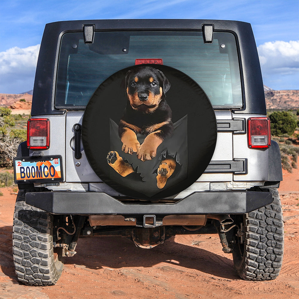 Rottweiler Puppy Dog Hanging Cute Jeep Car Spare Tire Covers Gift For Campers Nearkii