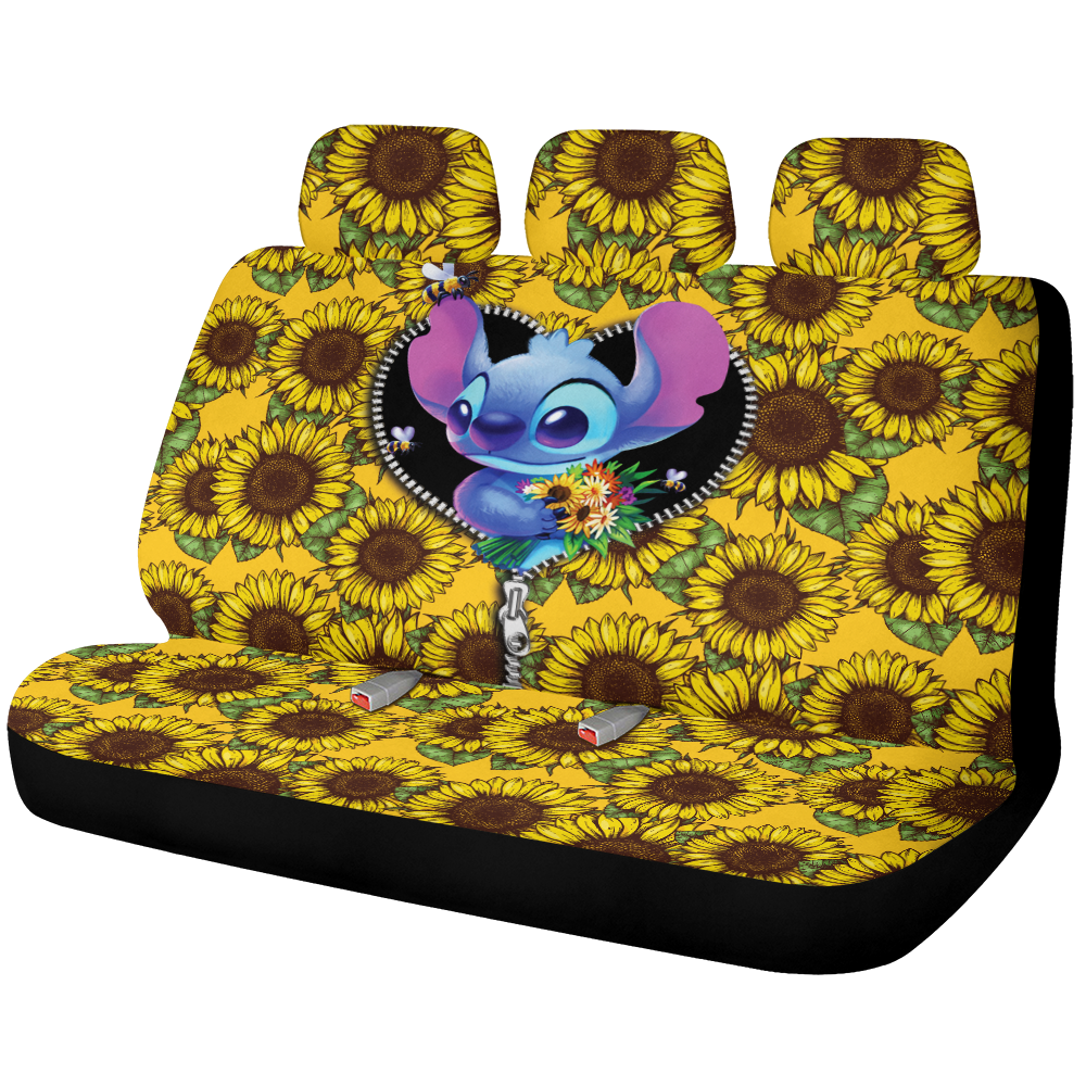 Stitch Cute Sunflower Zipper Car Back Seat Covers Decor Protectors Nearkii