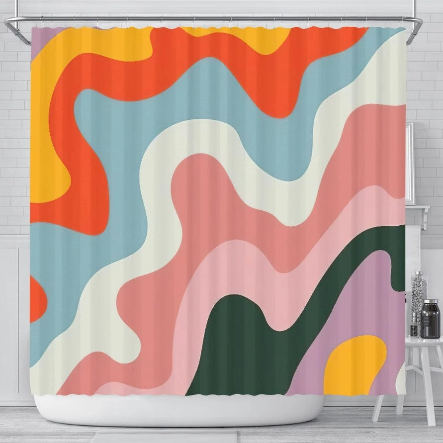 Colorful Retro Wave Shower Curtain