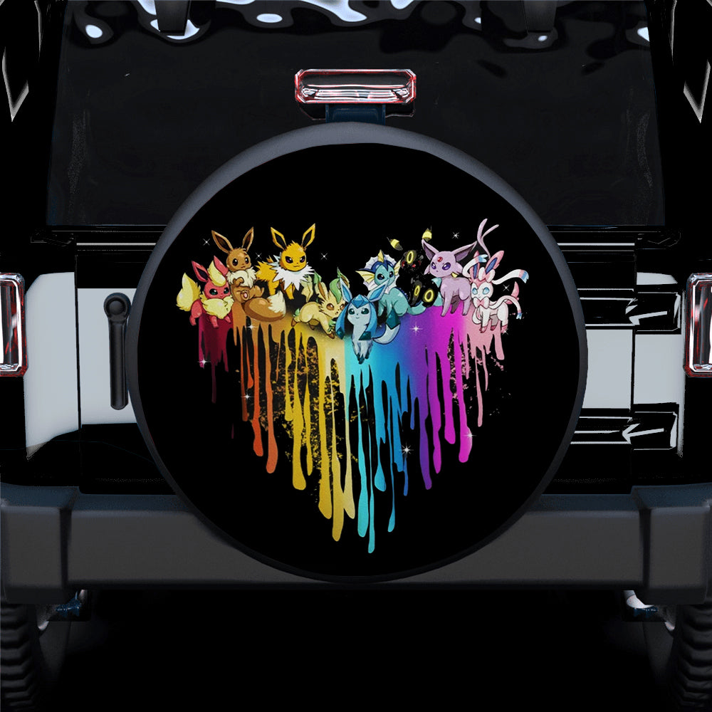 Eevee Evolution Pokemon Team Color Heart Car Spare Tire Covers Gift For Campers Nearkii