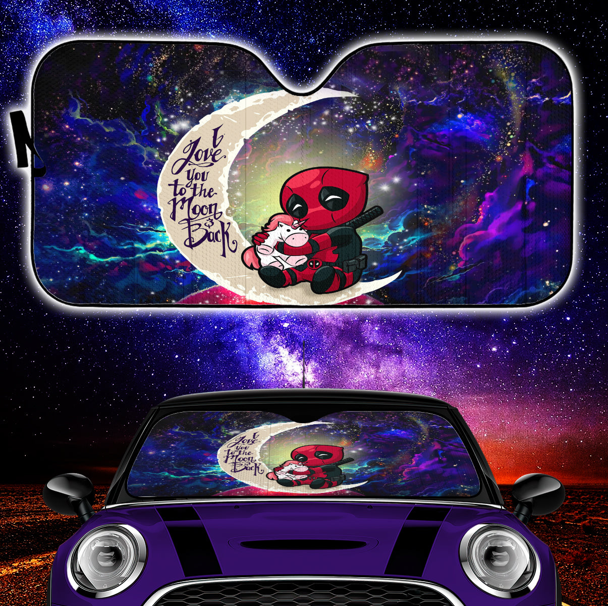 Chibi Deadpool Unicorn Toy Love You To The Moon Galaxy Car Auto Sunshades Nearkii