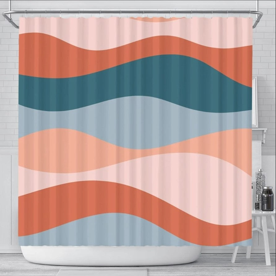 Colorful Retro Wave Art Shower Curtain