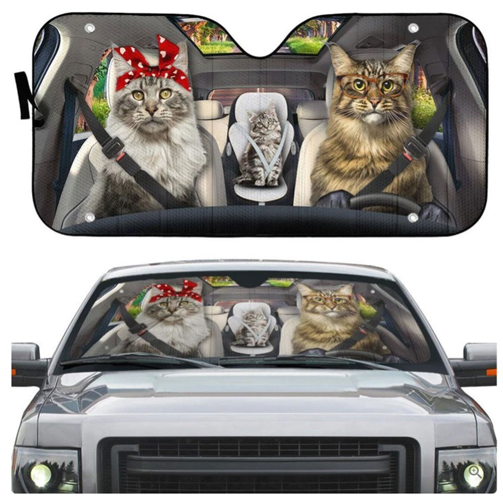 Maine Coon Cat Family Custom Car Auto Sun Shades Windshield Accessories Decor Gift Nearkii