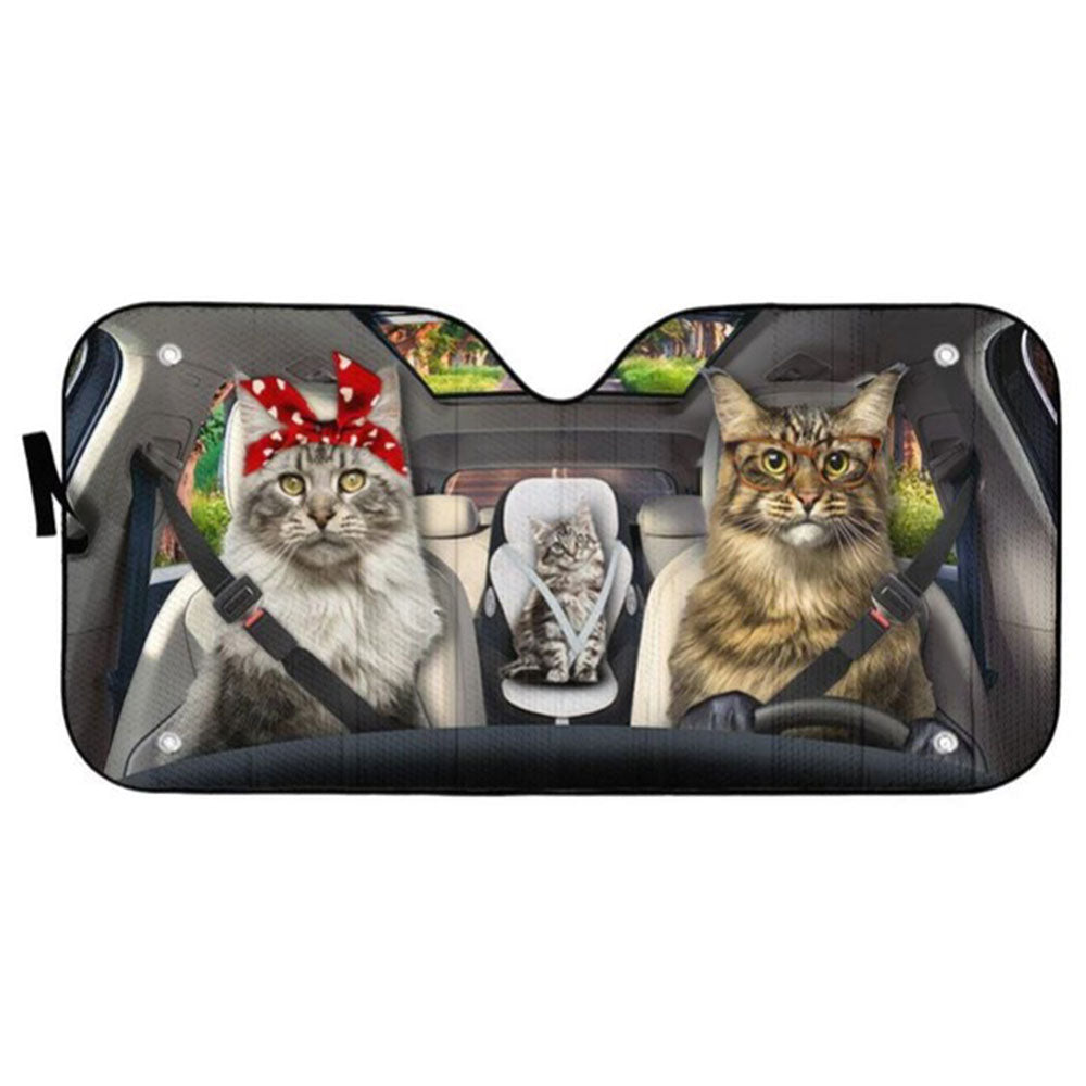 Maine Coon Cat Family Custom Car Auto Sun Shades Windshield Accessories Decor Gift Nearkii