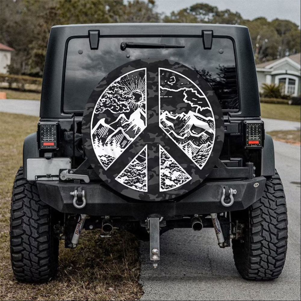 Peace Sign Mountain Jeep Car Spare Tire Cover Gift For Campers Nearkii