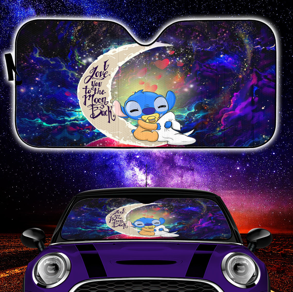 Cute Baby Stitch Sleep Love You To The Moon Galaxy Car Auto Sunshades Nearkii