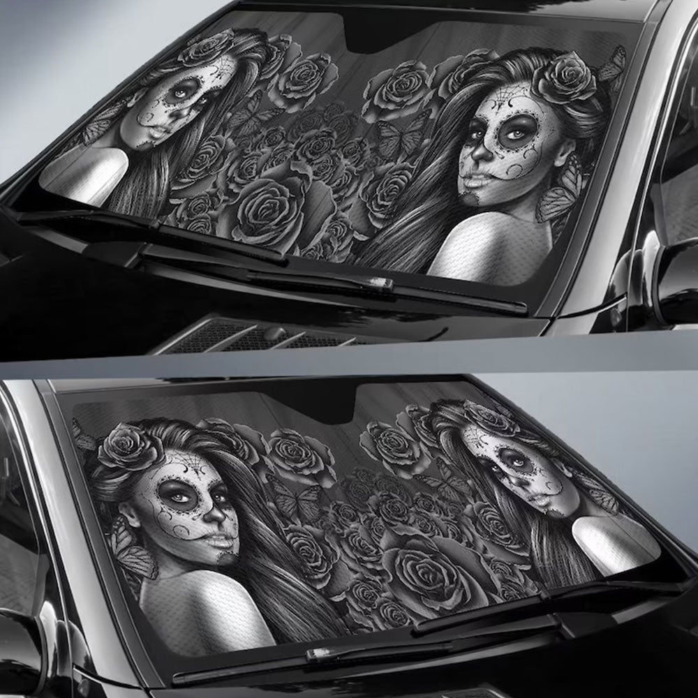 Calavera Girl Black Car Auto Sun Shades Windshield Accessories Decor Gift Nearkii