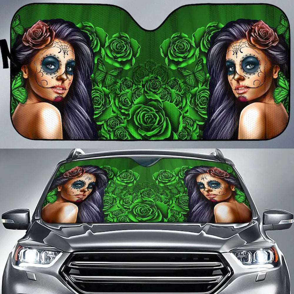 Calavera Girl Green Car Auto Sun Shades Windshield Accessories Decor Gift Nearkii