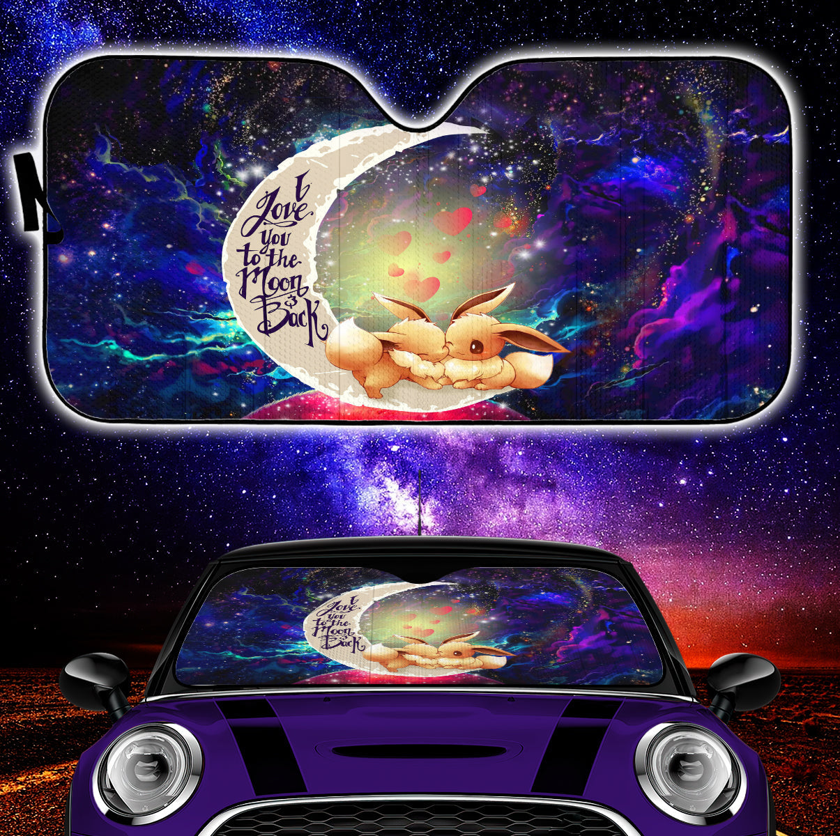 Cute Eevee Pokemon Couple Love You To The Moon Galaxy Car Auto Sunshades Nearkii