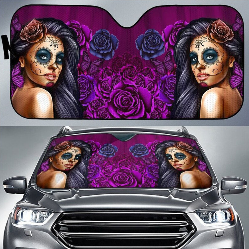 Calavera Girl Purple Car Auto Sun Shades Windshield Accessories Decor Gift Nearkii