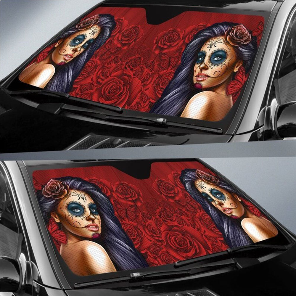 Calavera Girl Red Car Auto Sun Shades Windshield Accessories Decor Gift Nearkii