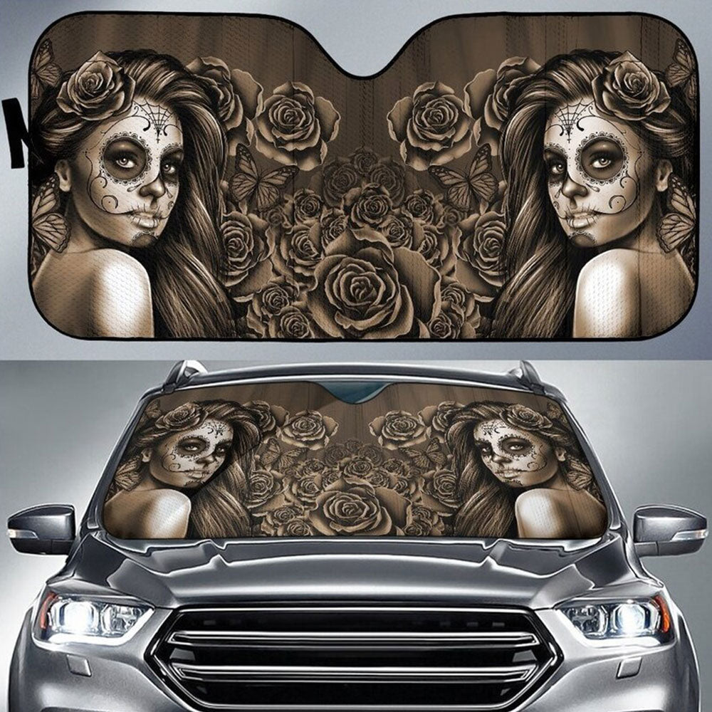 Calavera Girl Sepia Car Auto Sun Shades Windshield Accessories Decor Gift Nearkii