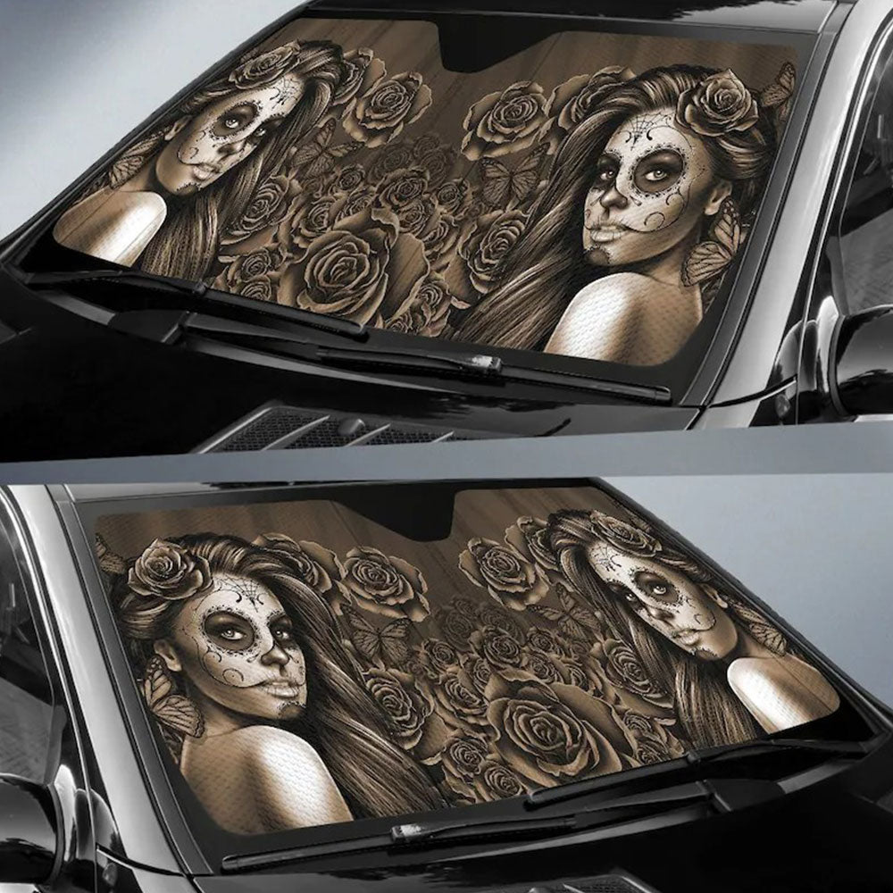 Calavera Girl Sepia Car Auto Sun Shades Windshield Accessories Decor Gift Nearkii