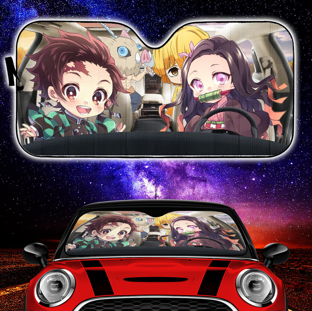 Demon Slayer Chibi Car Auto Sun Shades Windshield Accessories Decor Gift Nearkii