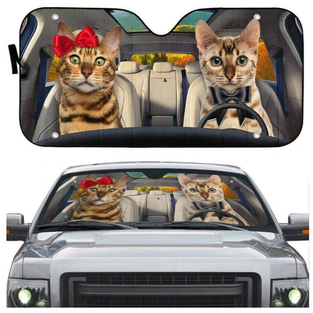 Bengal Cat Couple Car Auto Sun Shades Windshield Accessories Decor Gift Nearkii