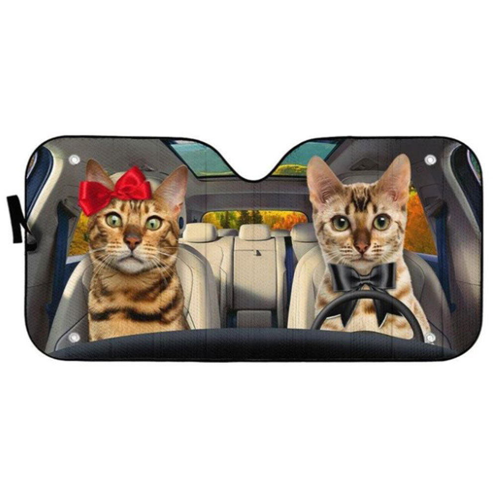 Bengal Cat Couple Car Auto Sun Shades Windshield Accessories Decor Gift Nearkii