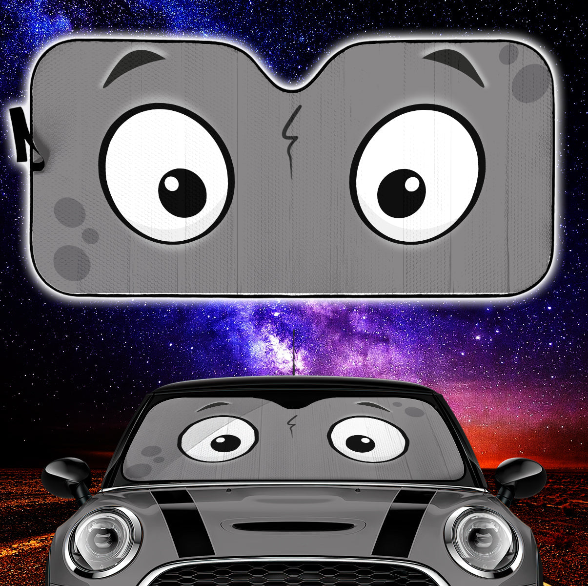 Grey Slight Surprised Cartoon Eyes Car Auto Sunshades Nearkii