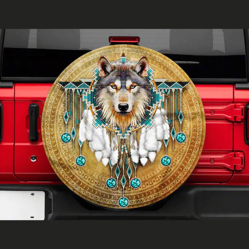 Native American, Native Tribe Wolf Jeep Car Spare Tire Cover Gift For Campers Nearkii