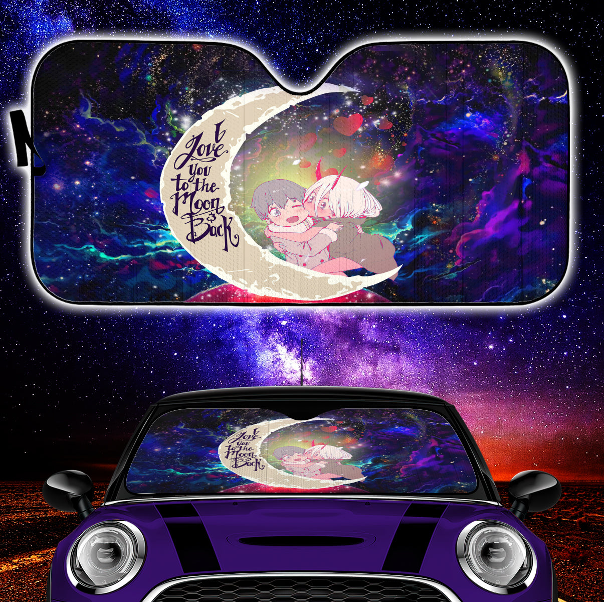 Darling In The Franxx Hiro And Zero Two Love You To The Moon Galaxy Car Auto Sunshades Nearkii