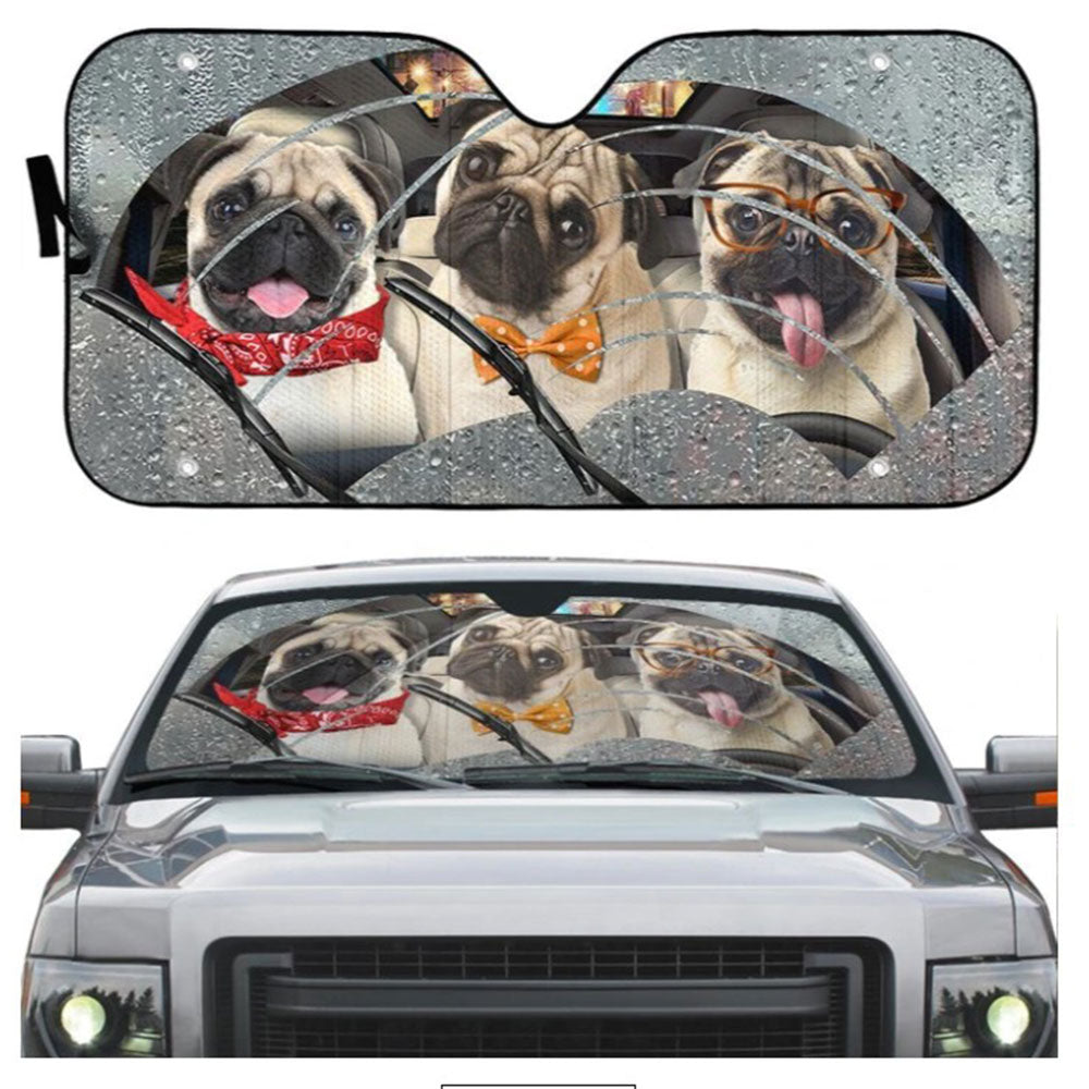 Rain Three Pugs Custom Car Auto Sun Shades Windshield Accessories Decor Gift Nearkii