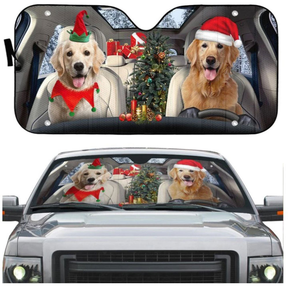 Santa And Elf Golden Retriever Custom Car Auto Sun Shades Windshield Accessories Decor Gift Nearkii