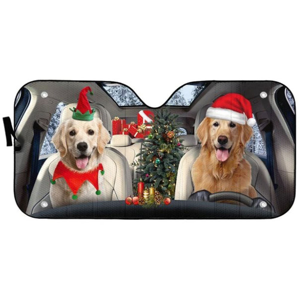 Santa And Elf Golden Retriever Custom Car Auto Sun Shades Windshield Accessories Decor Gift Nearkii