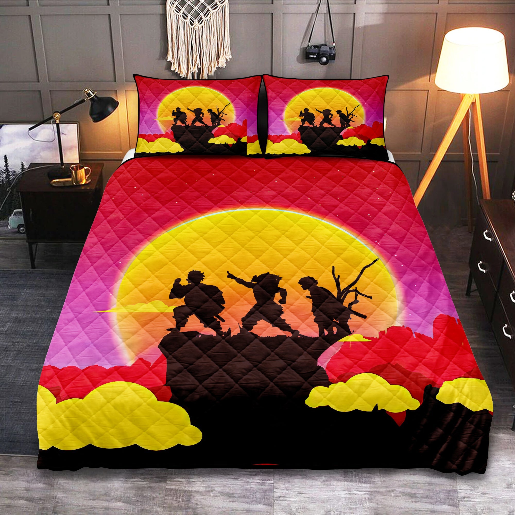 Demon Slayer Kimetsu No Yaiba Anime Sunset Quilt Bed Sets Nearkii