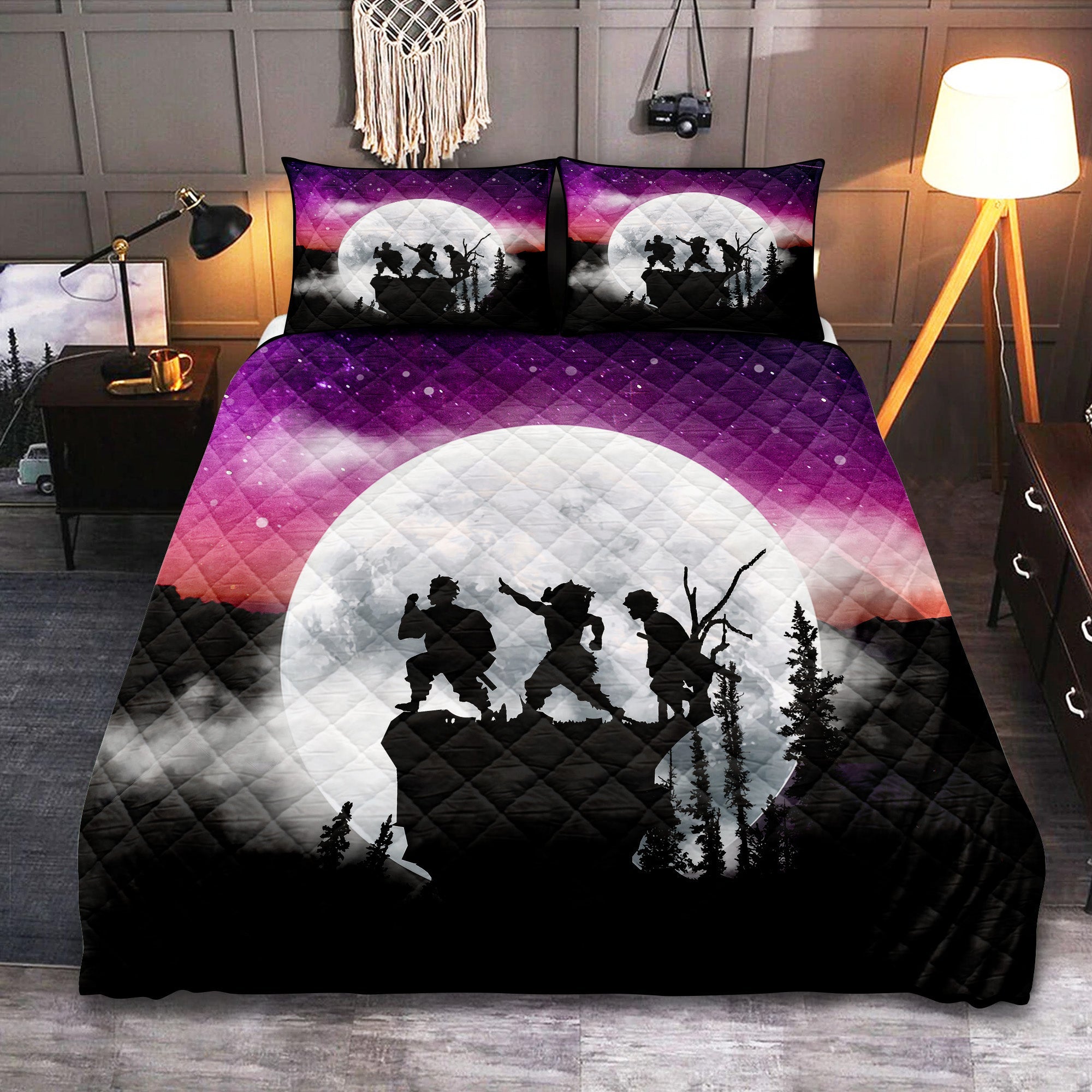 Demon Slayer Kimetsu No Yaiba Anime Moon Night Galaxy Quilt Bed Sets Nearkii