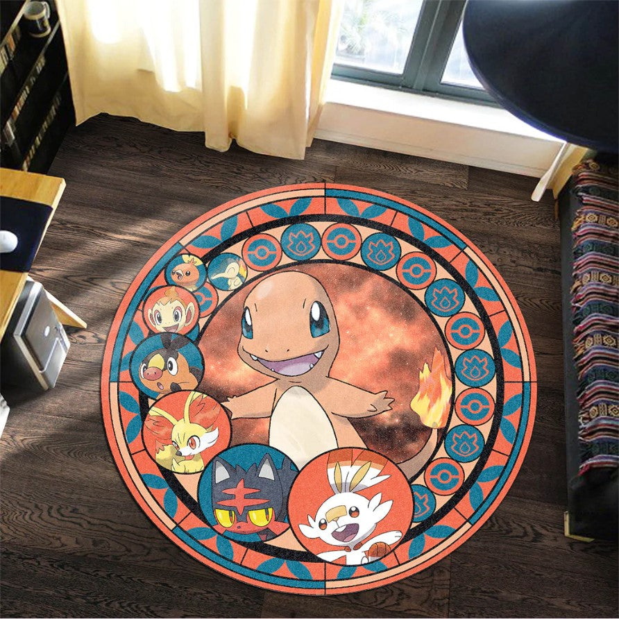 Pokemon Fire Starter Round Carpet Rug Bedroom Livingroom Home Decor