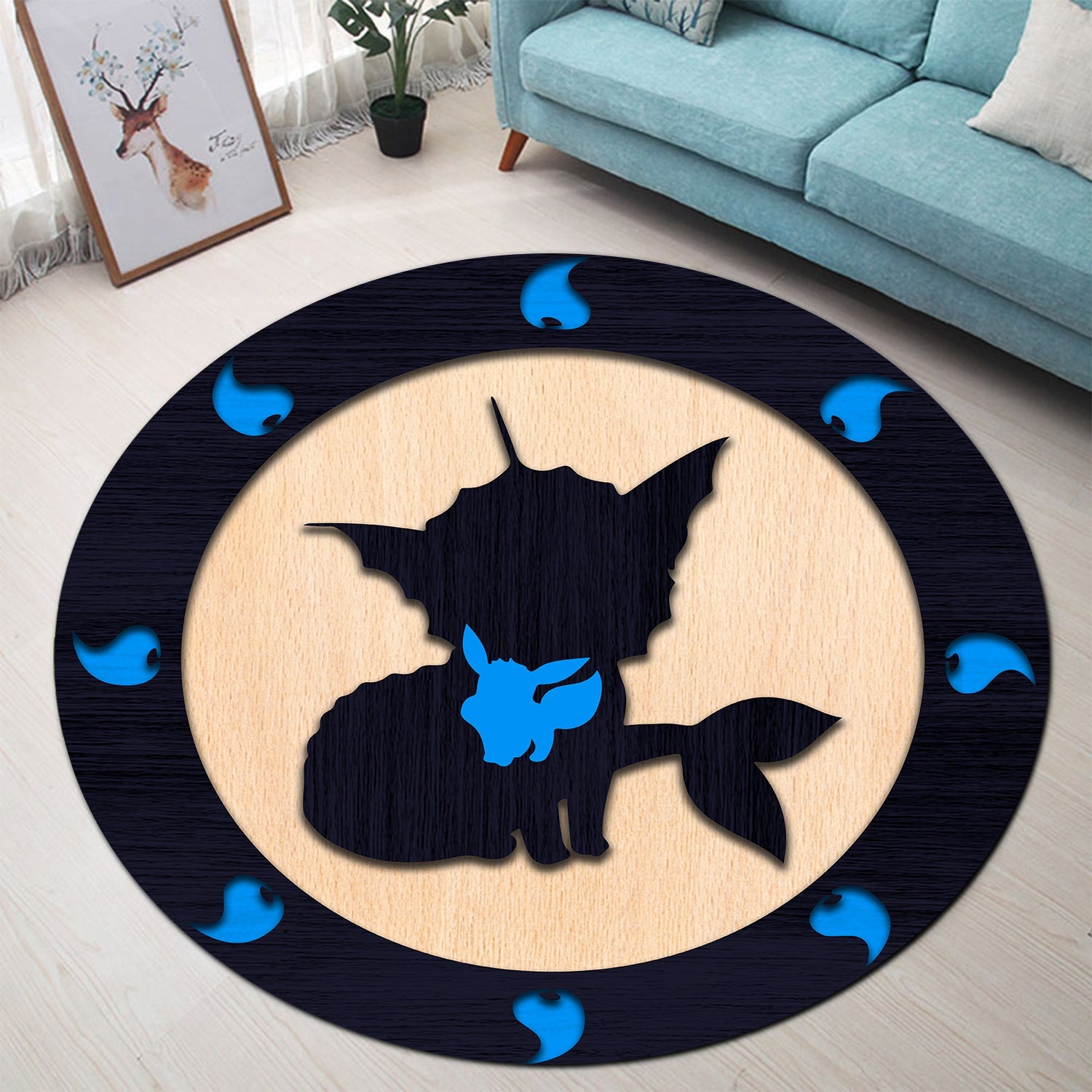 Vaporeon Eevee Pokemon Evolution Round Carpet Rug Bedroom Livingroom Home Decor Nearkii