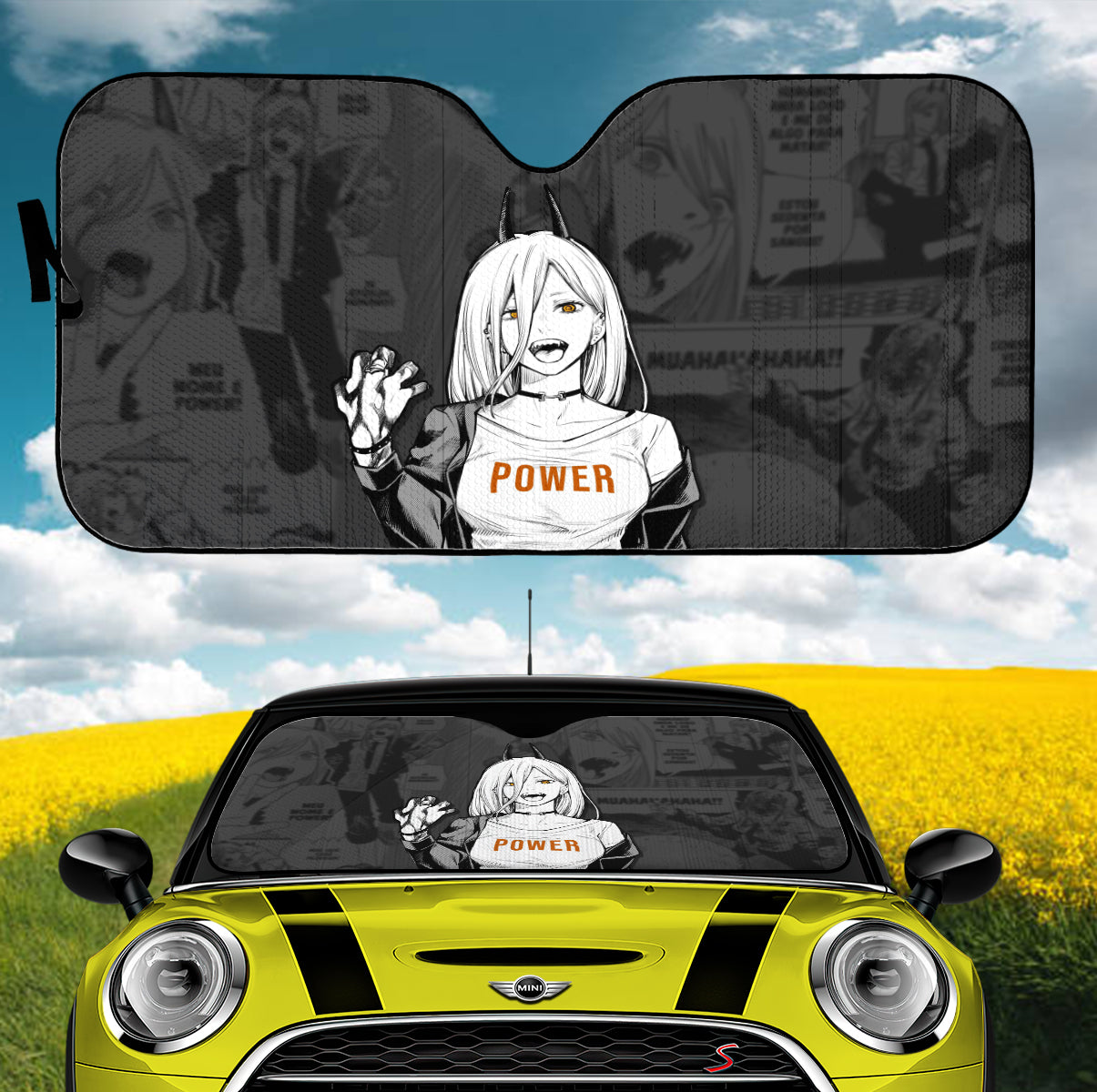 Chainsaw Man Anime Power Car Auto Sunshades Nearkii