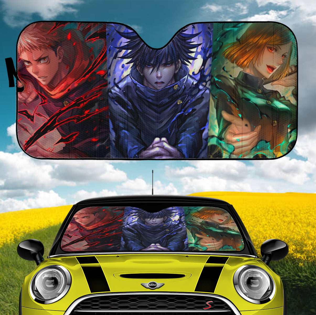 Jujutsu Kaisen Yuuji Megumi Nobara Art Car Auto Sunshades Nearkii