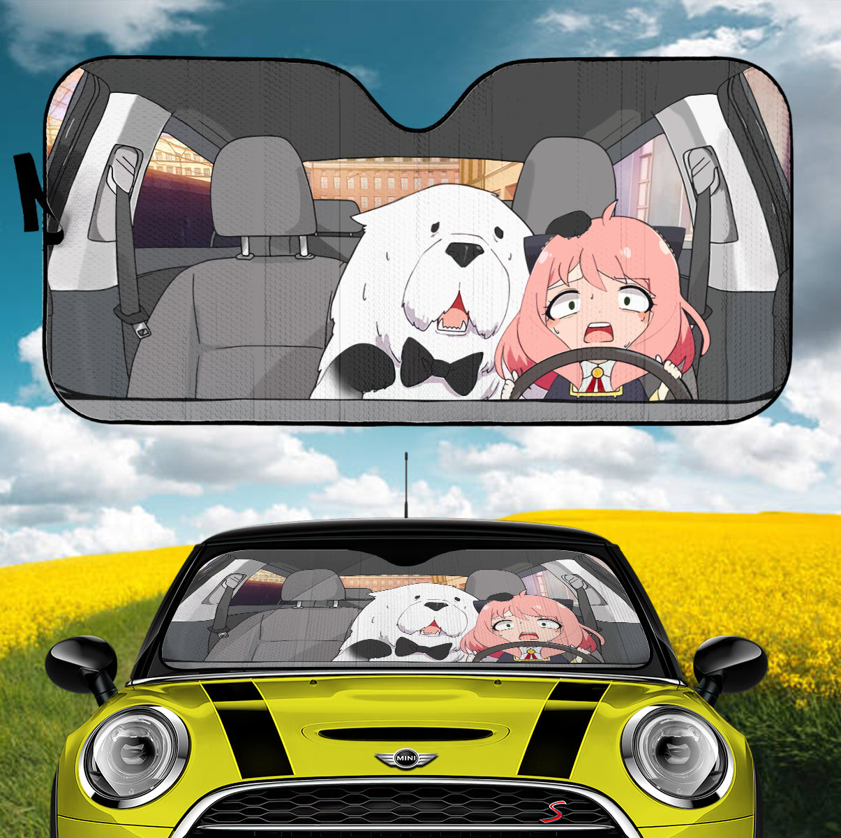 Funny Anya Spy X Family Driving Car Auto Sunshades Nearkii