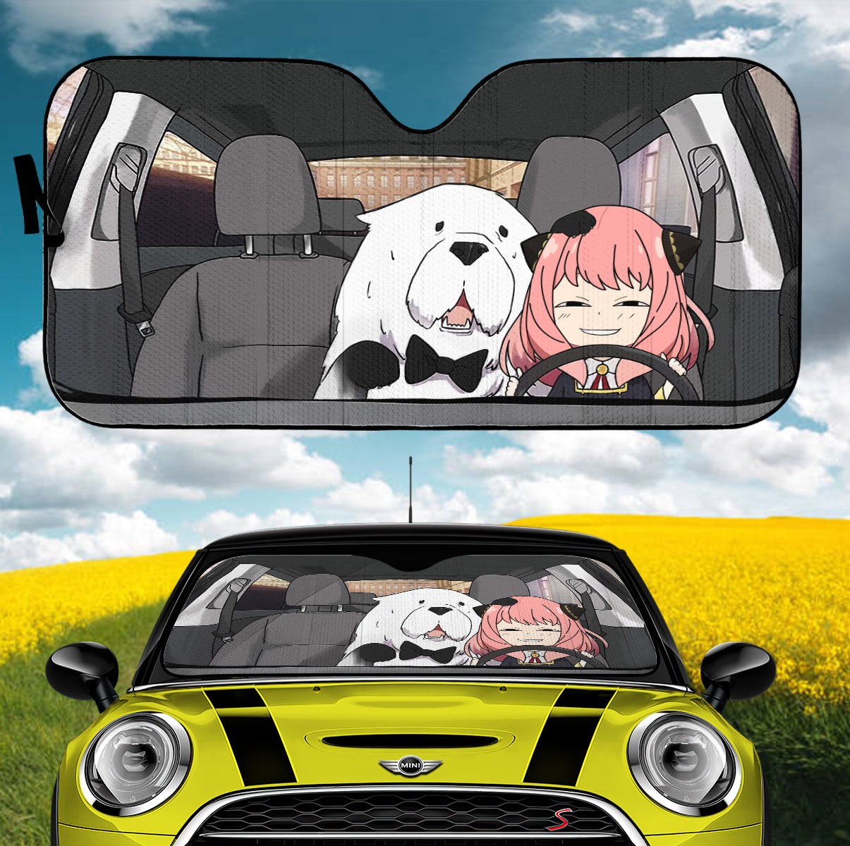 Spy X Family Anime Anya Evil Face And Bond Funny Car Auto Sunshades Nearkii