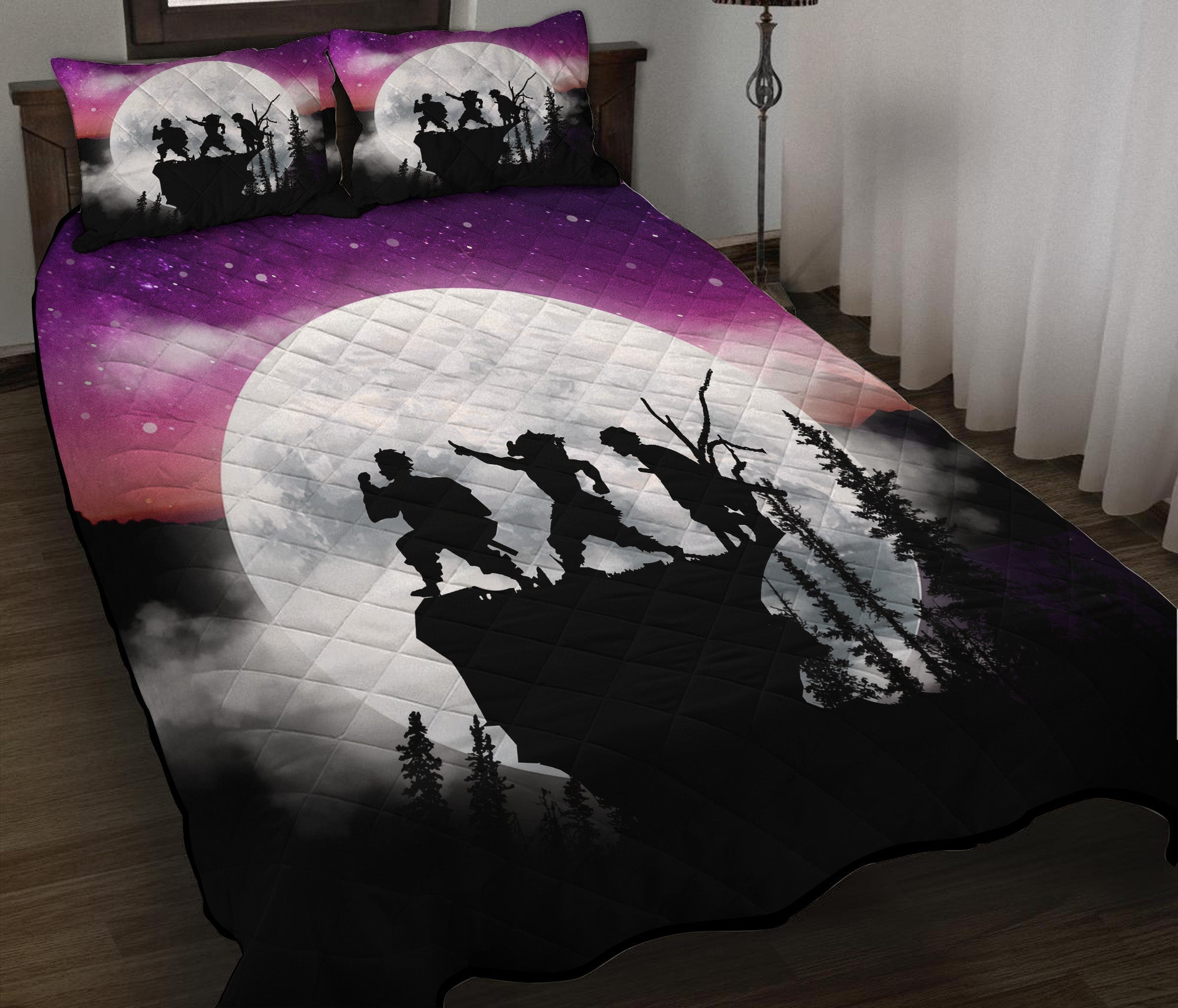 Demon Slayer Kimetsu No Yaiba Anime Moon Night Galaxy Quilt Bed Sets Nearkii