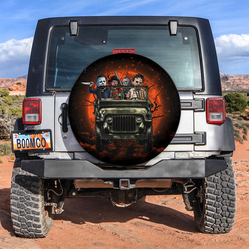 Halloween Horror Movie Ride Jeep Funny Car Spare Tire Covers Gift For Campers Nearkii