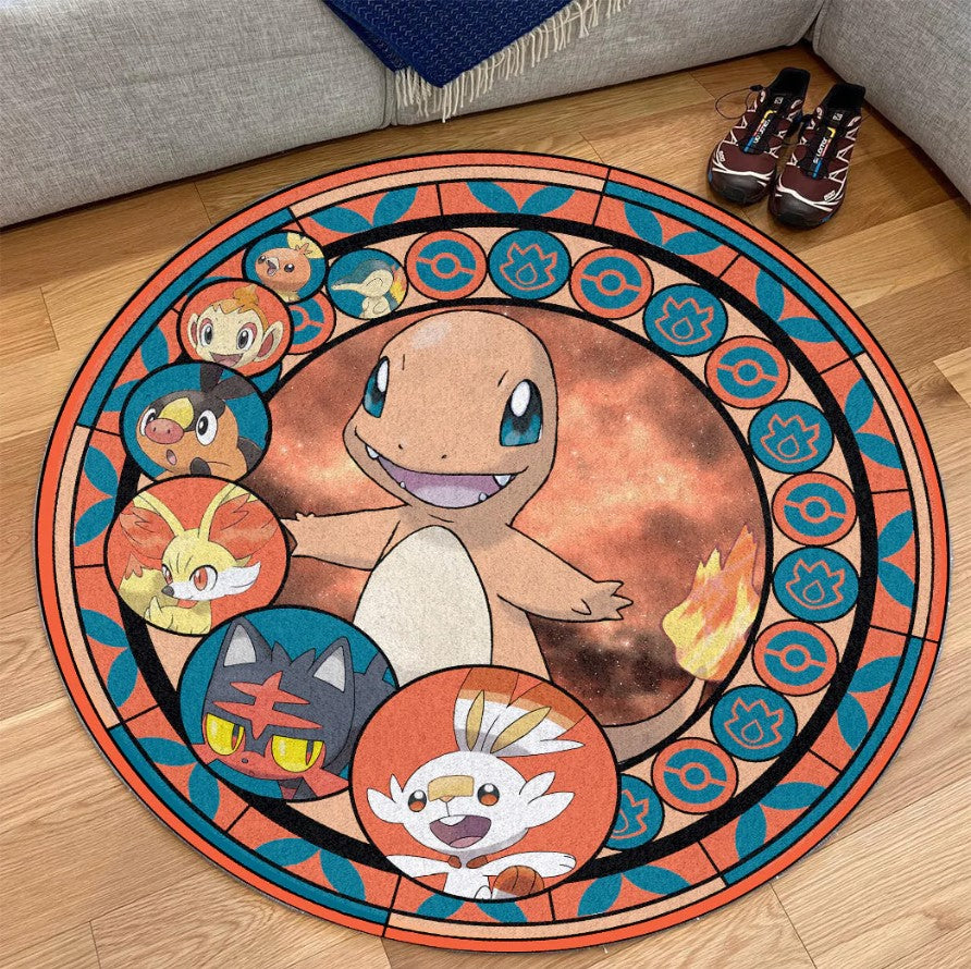 Pokemon Fire Starter Round Carpet Rug Bedroom Livingroom Home Decor