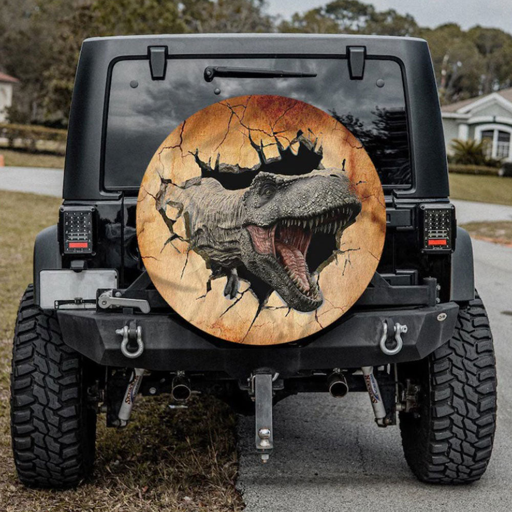 Dinosaur Appears, T-Rex Crack Car Spare Tire Cover Gift For Campers Nearkii