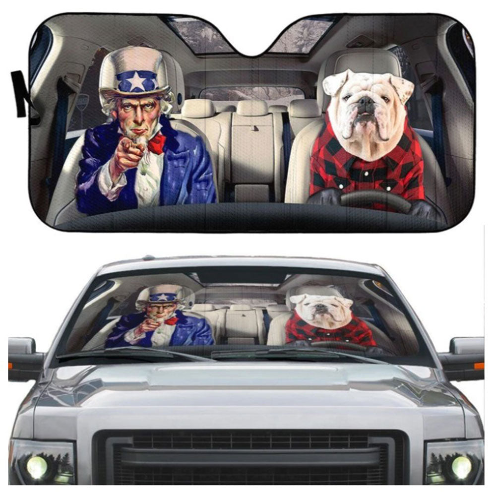 Uncle Sam And Bulldog Custom Car Auto Sun Shades Windshield Accessories Decor Gift Nearkii