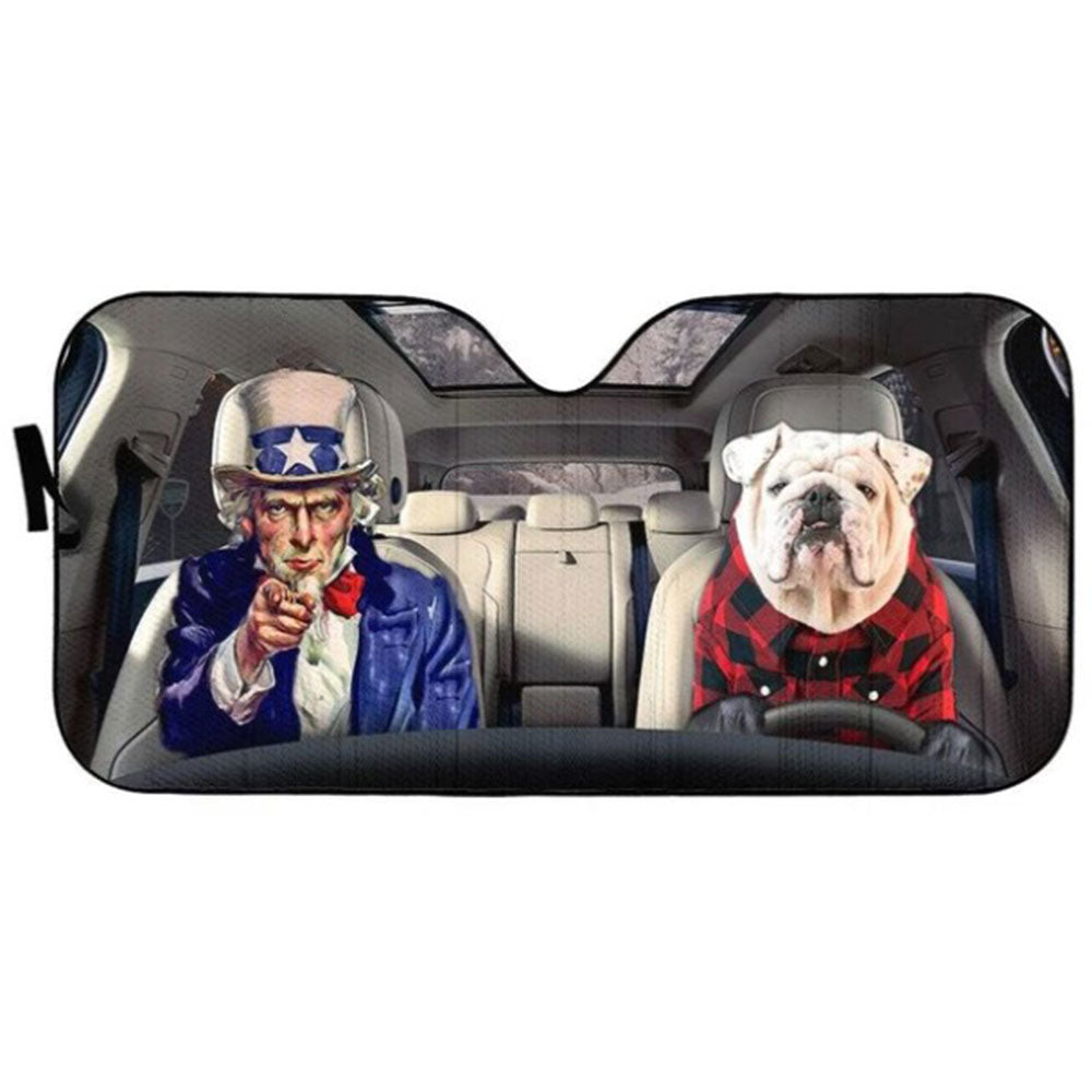 Uncle Sam And Bulldog Custom Car Auto Sun Shades Windshield Accessories Decor Gift Nearkii