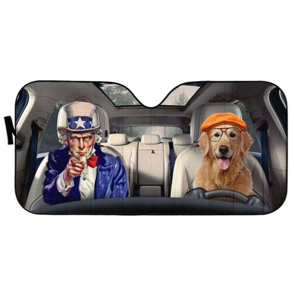 Uncle Sam And Golden Retriever Custom Car Auto Sun Shades Windshield Accessories Decor Gift Nearkii