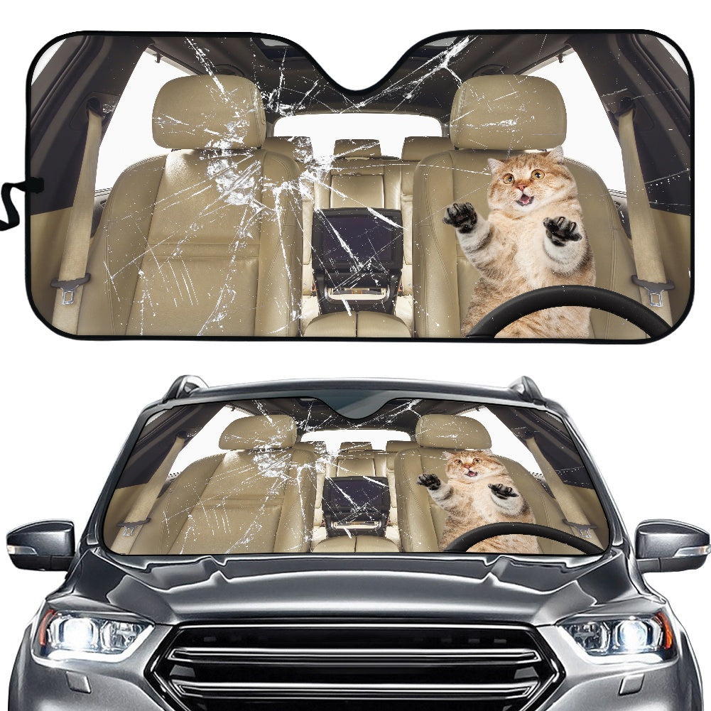 Funny Cat Broke Glass Car Auto Sunshades Nearkii