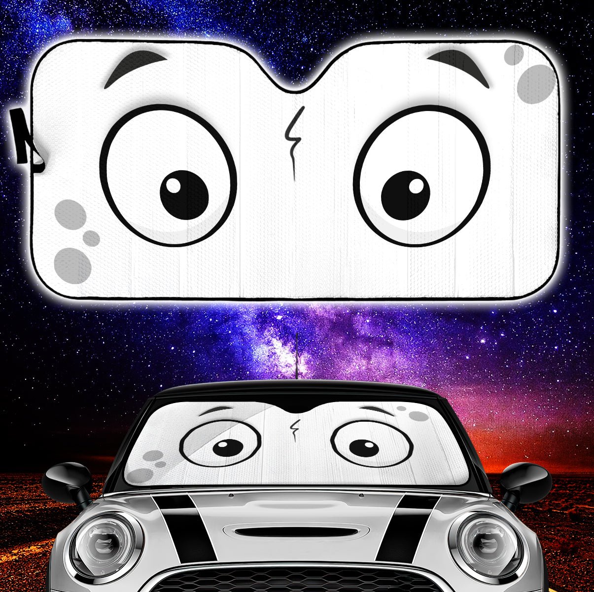 White Slight Surprised Cartoon Eyes Car Auto Sunshades Nearkii